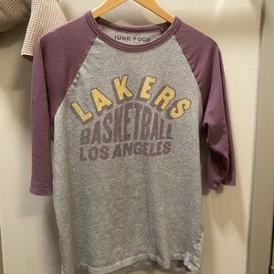Junk Food Men’s' Los Angeles Lakers Raglan Tee - Gray & Purple size Medium